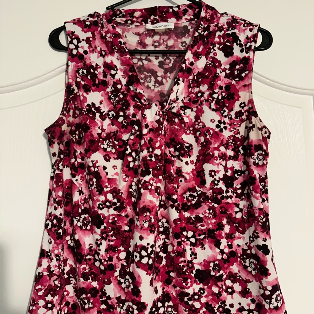 Calvin Klein Sleeveless Floral Blouse - Pink and Black
